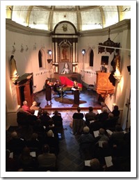 een combinatie van de tento St. Barbara van An Vanderlinden en het concert 'nocturne met Bach' gebracht door Geert Van Gele, Ellen Delahanty en Karin Gutsche - Kerkje van Laak